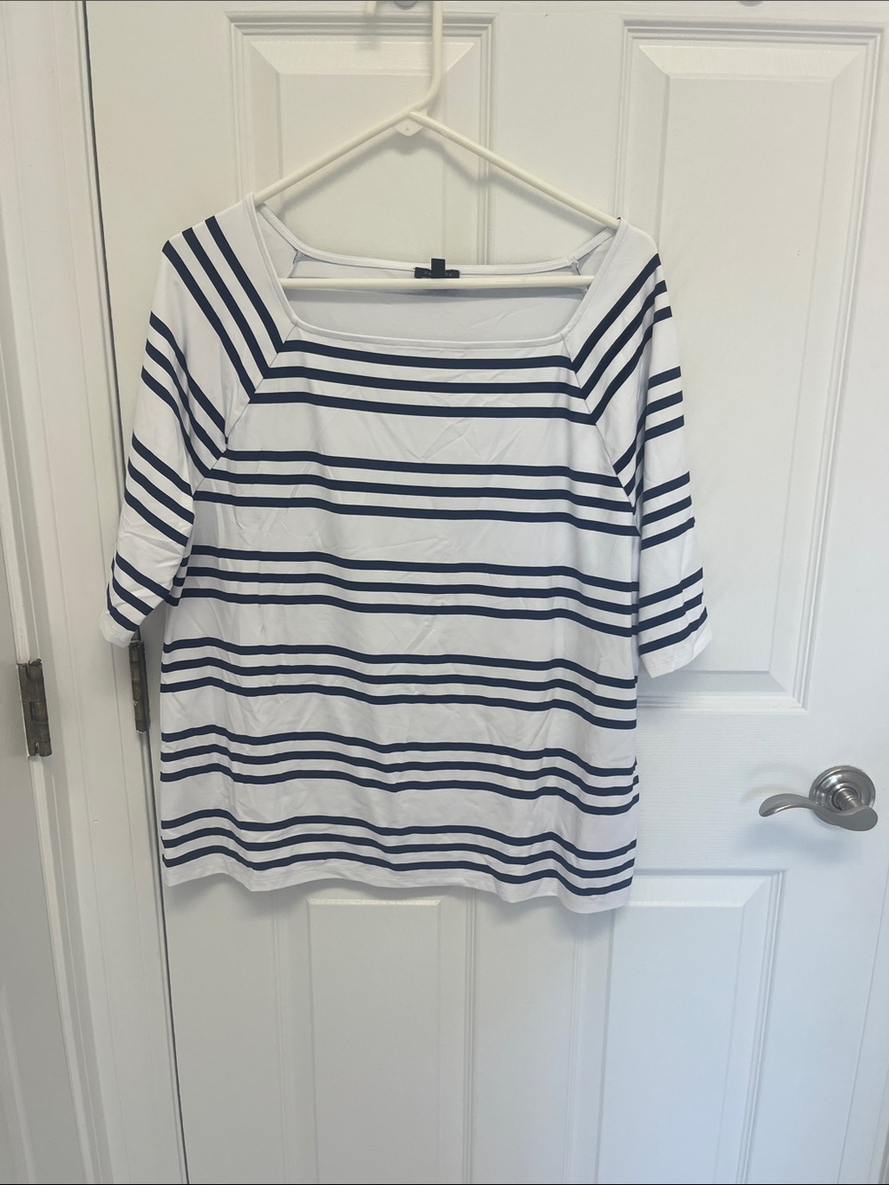 Talbots White and Navy Striped Scoop Neck Tee